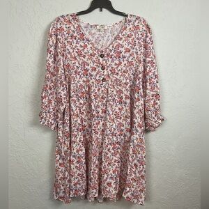 Umgee Ditzy Floral Babydoll Mini Dress Size Medium with Pockets